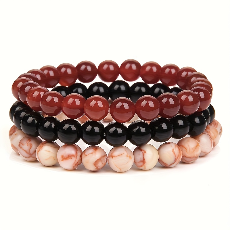 3pcs Stone Bead Bracelet Set Boho Style for Couples
